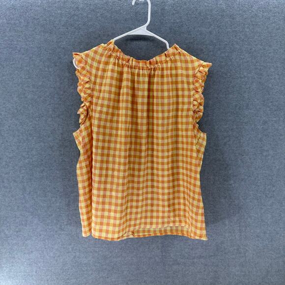 Nanette Lepore XL Orange & Yellow Gingham Spring Summer Top Sleeveless Ruffles - Picture 3 of 9